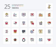 paquete de iconos rellenos de 25 líneas de san valentín que incluye amor. corazón. computadora. boda SMS vector