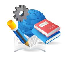 Isometric flat 3d concept illustration of writing and reading learning process vector