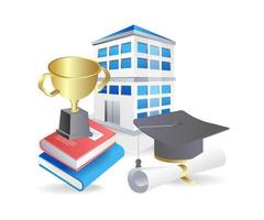 Flat isometric 3d illustration concept of getting a trophy at graduation vector