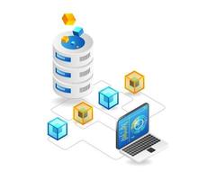 proceso de procesamiento de datos de caja de alta tecnología de ilustración isométrica de concepto plano 3d vector