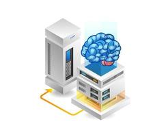 Flat 3d concept isometric illustration of artificial intelligence server data brain vector