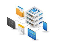 Flat isometric 3d illustration concept of big data storage server vector