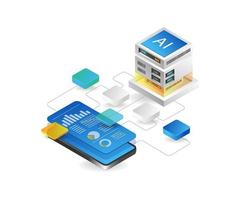 Isometric flat 3d concept of artificial intelligence analysis network illustration vector