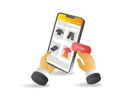 Flat 3d concept isometric illustration of online shopping with smartphone vector