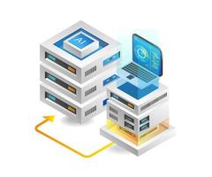 Flat 3d concept isometric illustration of server analysis artificial intelligence vector