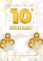 Celebration of anniversary or birthday poster with golden date and balloons 10 vector