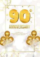 cartel de celebración de aniversario o cumpleaños con fecha dorada y globos 90 vector