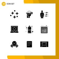 Universal Icon Symbols Group of 9 Modern Solid Glyphs of fitness health shield abilities security recruitment Editable Vector Design Elements