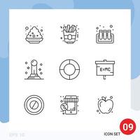 Group of 9 Outlines Signs and Symbols for experiment pie test diagram pawn Editable Vector Design Elements