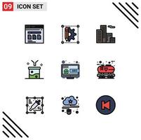 Mobile Interface Filledline Flat Color Set of 9 Pictograms of desktop funnel pen data filtering big data and science concept Editable Vector Design Elements