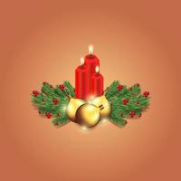 bolas de navidad, regalos, árboles de navidad y velas encendidas. decoraciones festivas y artículos para cualquier año nuevo, decoración de fondo de navidad vector