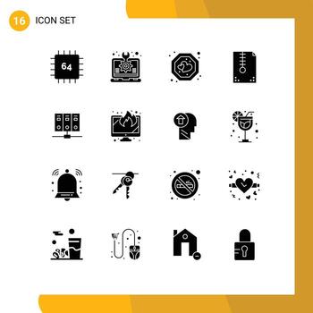 Group of 16 Solid Glyphs Signs and Symbols for design archive file setting archive label Editable Vector Design Elements