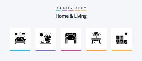 Home And Living Glyph 5 Icon Pack Including bookshelf. home. furniture. lump. home. Creative Icons Design vector