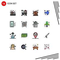 Flat Color Filled Line Pack of 16 Universal Symbols of education mobile house music back Editable Creative Vector Design Elements