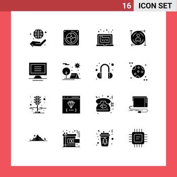 Pictogram Set of 16 Simple Solid Glyphs of monitor arrow application predication software Editable Vector Design Elements