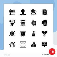 Pack of 16 creative Solid Glyphs of toilet home magnifier idea education Editable Vector Design Elements