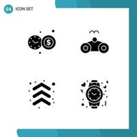 Pack of 4 creative Solid Glyphs of clock up beach vacation heart Editable Vector Design Elements