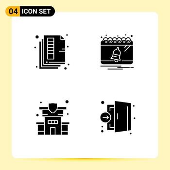Modern Set of 4 Solid Glyphs and symbols such as document home print calendar property Editable Vector Design Elements