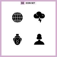 Mobile Interface Solid Glyph Set of 4 Pictograms of global avatar cloud joker person Editable Vector Design Elements