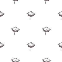 Graduate hat engraved seamless pattern. Vintage element education in hand drawn style. Sketch texture for fabric, wallpaper, textile, print, title, wrapping paper. Vector illustration.