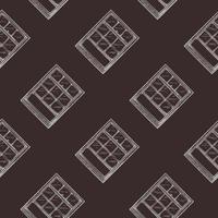 Opened window engraved seamless pattern. Vintage element inside wall in hand drawn style. Sketch texture for fabric, wallpaper, textile, print, title, wrapping paper. Vector illustration.
