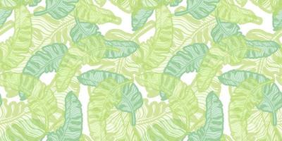 Tropical banana leaf seamless pattern. Jungle leaves background. Repeated engraving exotic design texture for printing,fabric, wrapping paper, fashion, wallpaper, tissue. Vector illustration.