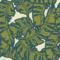 patrón sin costuras de hoja de plátano tropical. fondo de hojas de selva. textura de diseño exótico de grabado repetido para impresión, tela, papel de envolver, moda, papel pintado, tejido. ilustración vectorial vector
