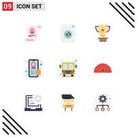 Pack of 9 Modern Flat Colors Signs and Symbols for Web Print Media such as performance public transport award public bus tracking Editable Vector Design Elements