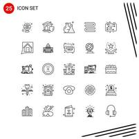 Group of 25 Lines Signs and Symbols for schedule calendar flask business cleaning Editable Vector Design Elements