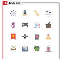 Pack of 16 Modern Flat Colors Signs and Symbols for Web Print Media such as development computer hand coding reload Editable Pack of Creative Vector Design Elements