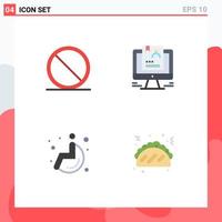 Modern Set of 4 Flat Icons and symbols such as block medical stop user wheel chair Editable Vector Design Elements