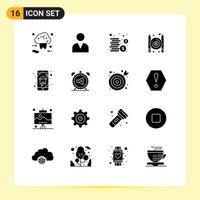 Pack of 16 Modern Solid Glyphs Signs and Symbols for Web Print Media such as home networking domestics cash writer paid Editable Vector Design Elements