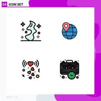 Set of 4 Commercial Filledline Flat Colors pack for magic love witch globe signal Editable Vector Design Elements