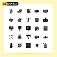 Mobile Interface Solid Glyph Set of 25 Pictograms of product circle camping camera record Editable Vector Design Elements