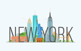 New York illustration with modern calligraphy and statue of liberty. vector