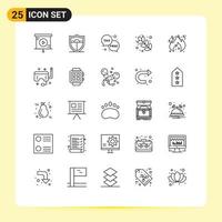 Set of 25 Vector Lines on Grid for goggles fire free danger food Editable Vector Design Elements