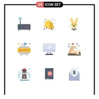 Pack of 9 creative Flat Colors of pc device easter monitor ufo Editable Vector Design Elements