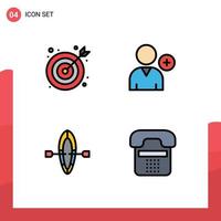 4 Universal Filledline Flat Colors Set for Web and Mobile Applications bulls eye call follow boat contact Editable Vector Design Elements