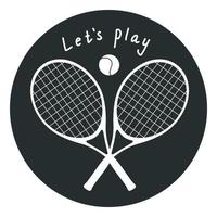 Flat vector silhouette illustration. Hand drawn tennis rackets and a ball for logo.