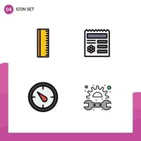 Modern Set of 4 Filledline Flat Colors and symbols such as education timer basic document mechanic Editable Vector Design Elements