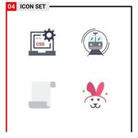 4 Thematic Vector Flat Icons and Editable Symbols of code transport develop train log Editable Vector Design Elements