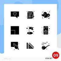 9 Thematic Vector Solid Glyphs and Editable Symbols of entertainment success hearts flag view Editable Vector Design Elements