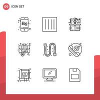 Set of 9 Commercial Outlines pack for briefcase bag laundry accounting idea Editable Vector Design Elements