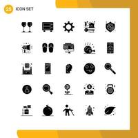 Pictogram Set of 25 Simple Solid Glyphs of badge security gear protection property Editable Vector Design Elements