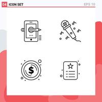 Stock Vector Icon Pack of 4 Line Signs and Symbols for education coin drawing microphone money Editable Vector Design Elements