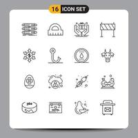 Group of 16 Outlines Signs and Symbols for money road gift obstacle buildings Editable Vector Design Elements