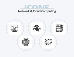 paquete de iconos de línea de computación en nube y red 5 diseño de iconos. cerrar. red. informática. datos. tecnología vector