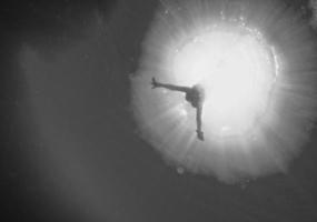backlight diver underwater coming to the deep ocean photo