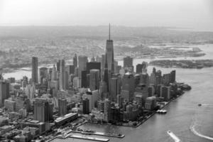 new york manhattan aerial view in black and white photo