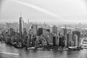 manhattan aerial view in black and white photo